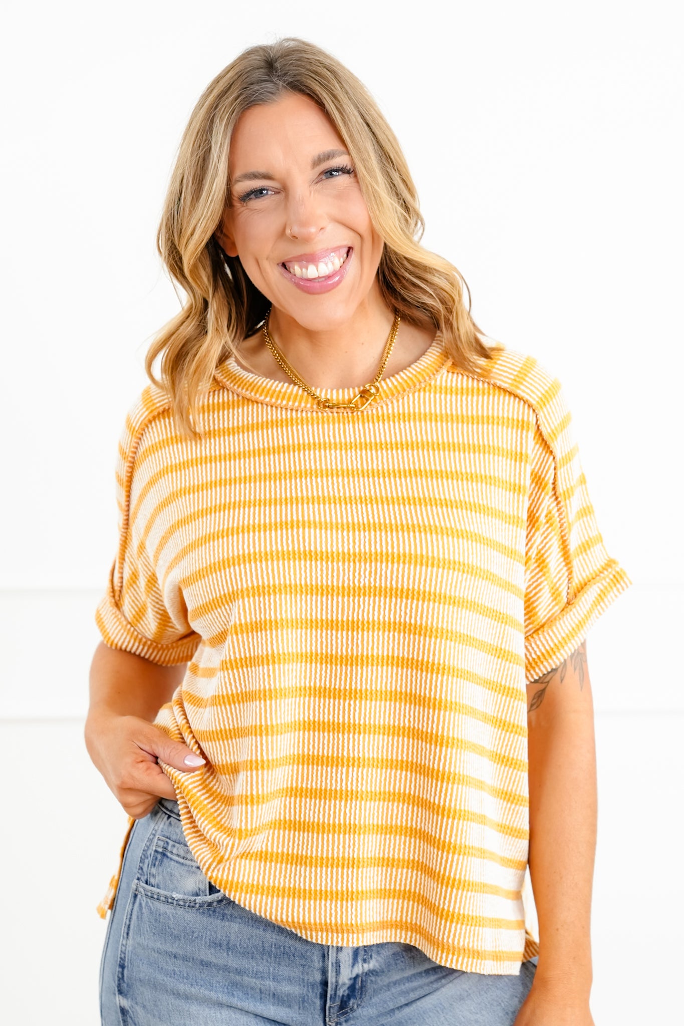 Door Buster! Zenana Raised Rib Striped Exposed Seam Top