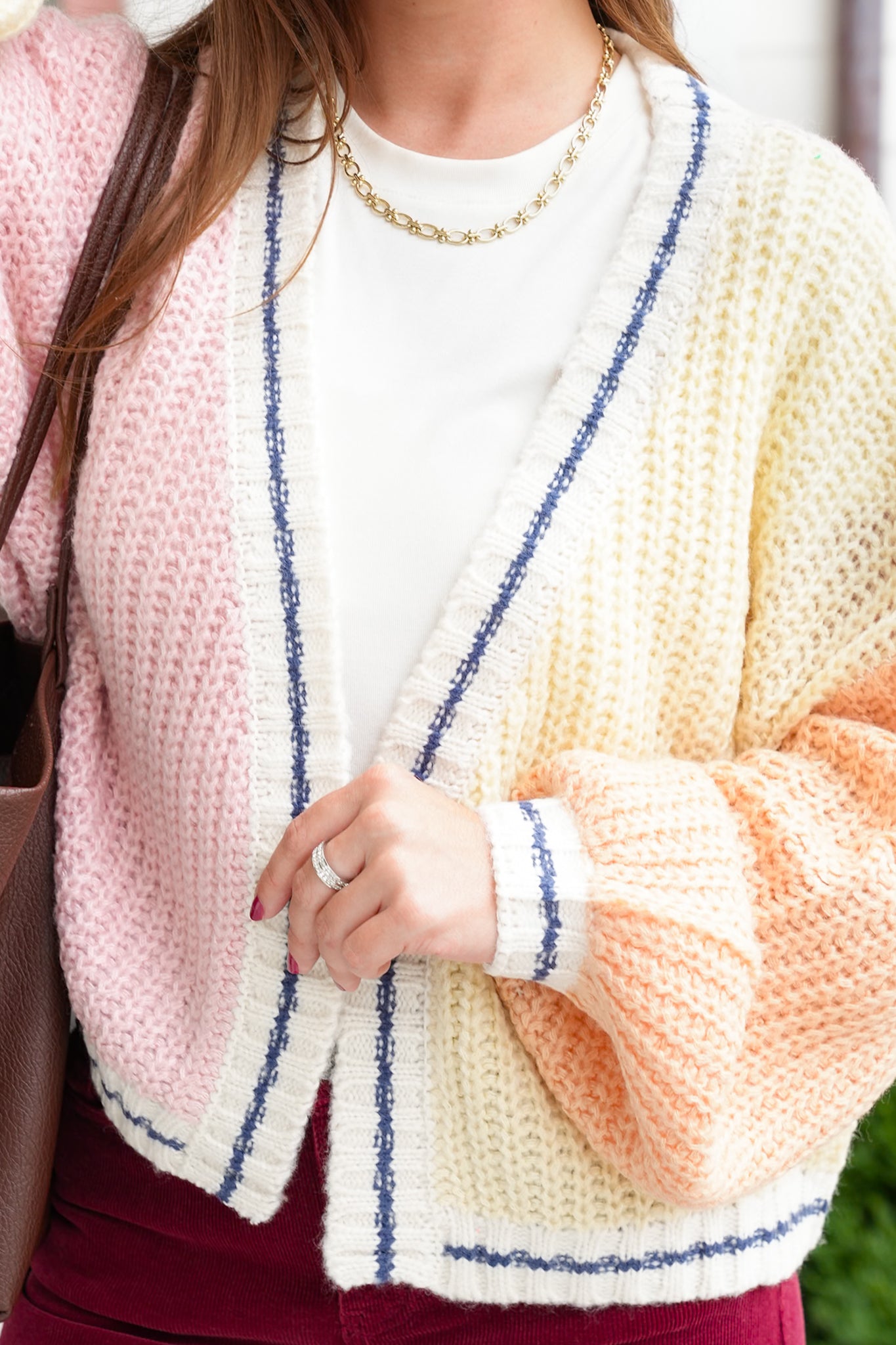 Color Block Long Sleeve Open Cardigan
