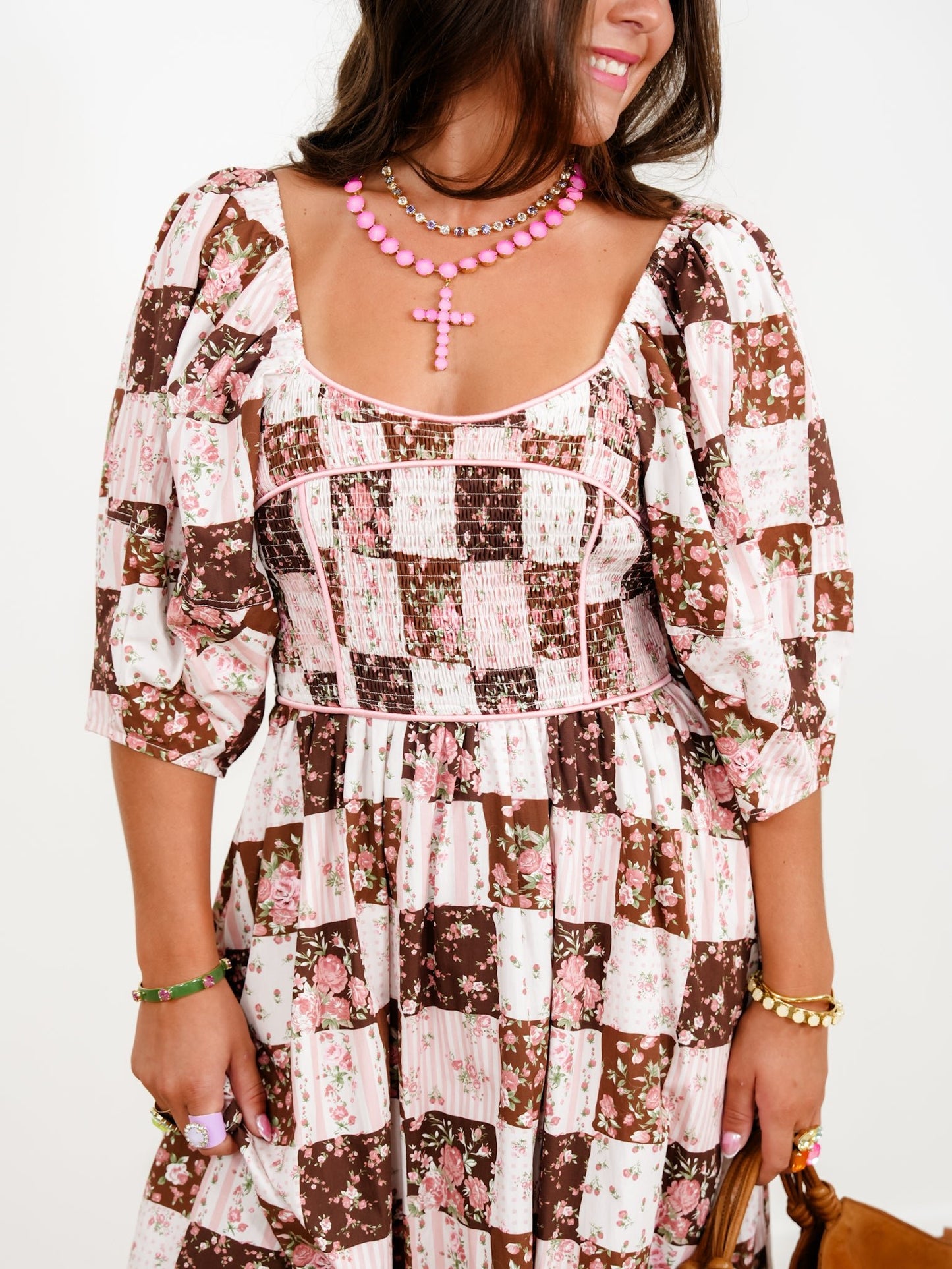 Floral Patchwork Print Short Sleeve Maxi Dress - Freckled Poppy