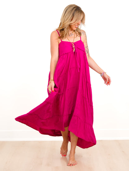 Sleeveless High Low Tiered Maxi Dress With Pockets