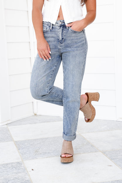 Judy Blue High Rise Medium Vintage Wash Boyfriend Double Roll Cuffed Jeans