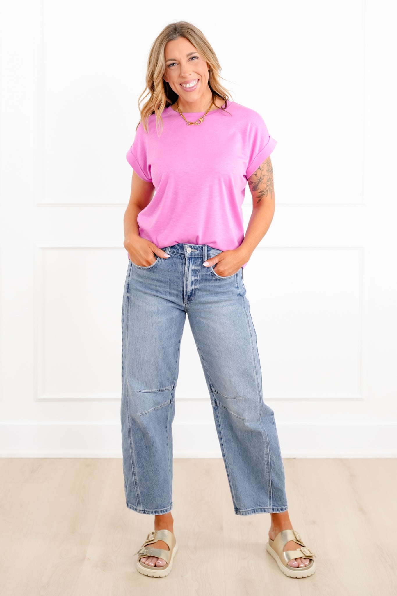 Door Buster! Plus/Reg Zenana Rolled Sleeve Cotton Modal Slub Tee