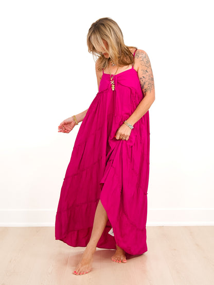 Sleeveless High Low Tiered Maxi Dress With Pockets