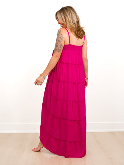 Sleeveless High Low Tiered Maxi Dress With Pockets