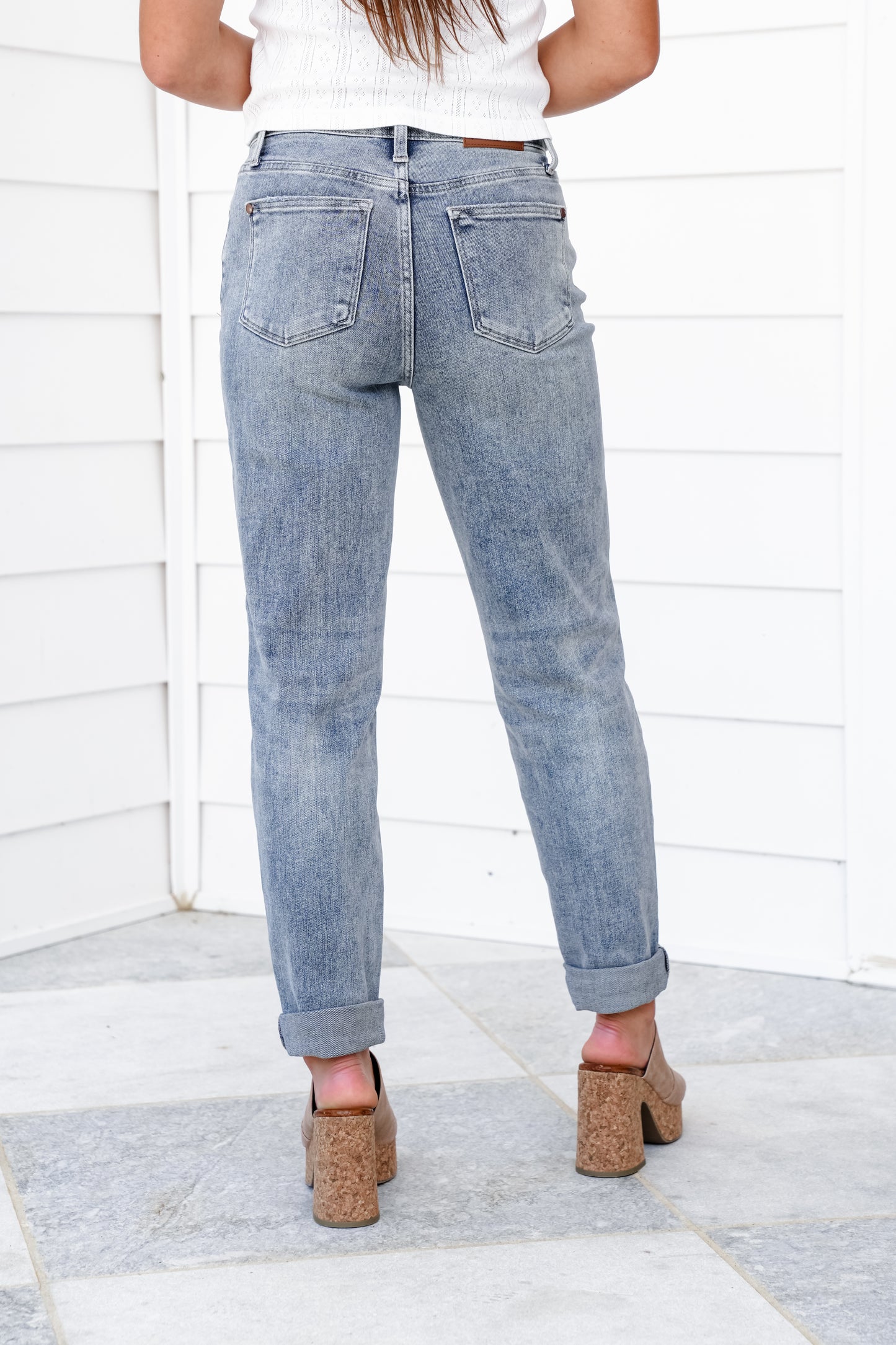 Judy Blue High Rise Medium Vintage Wash Boyfriend Double Roll Cuffed Jeans