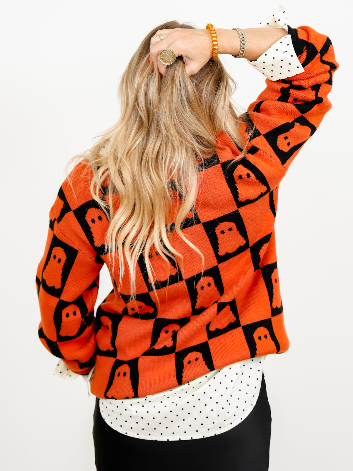 Checkered Ghost Long Sleeve Pullover Sweater