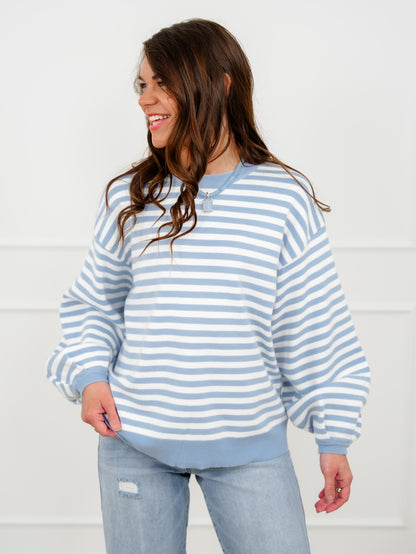 Plus/Reg Blue Stripe Long Sleeve Pullover Sweater