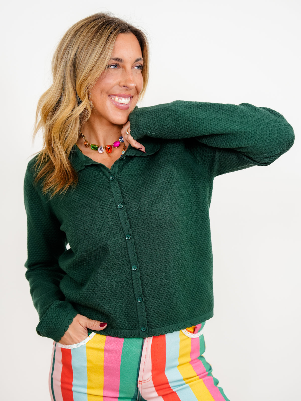 Textured Long Sleeve Button Down Cardigan