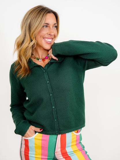 Textured Long Sleeve Button Down Cardigan