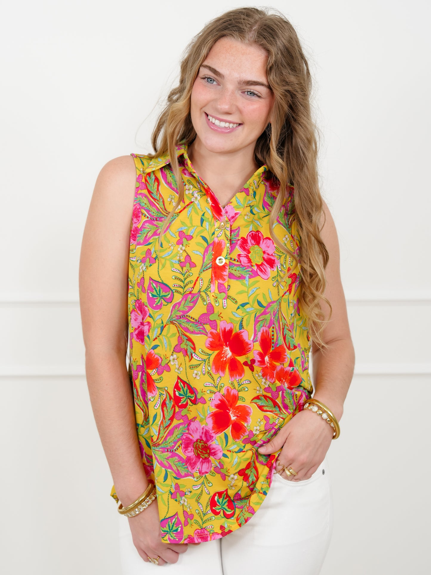 Plus/Reg Floral Print Sleeveless Tunic Top