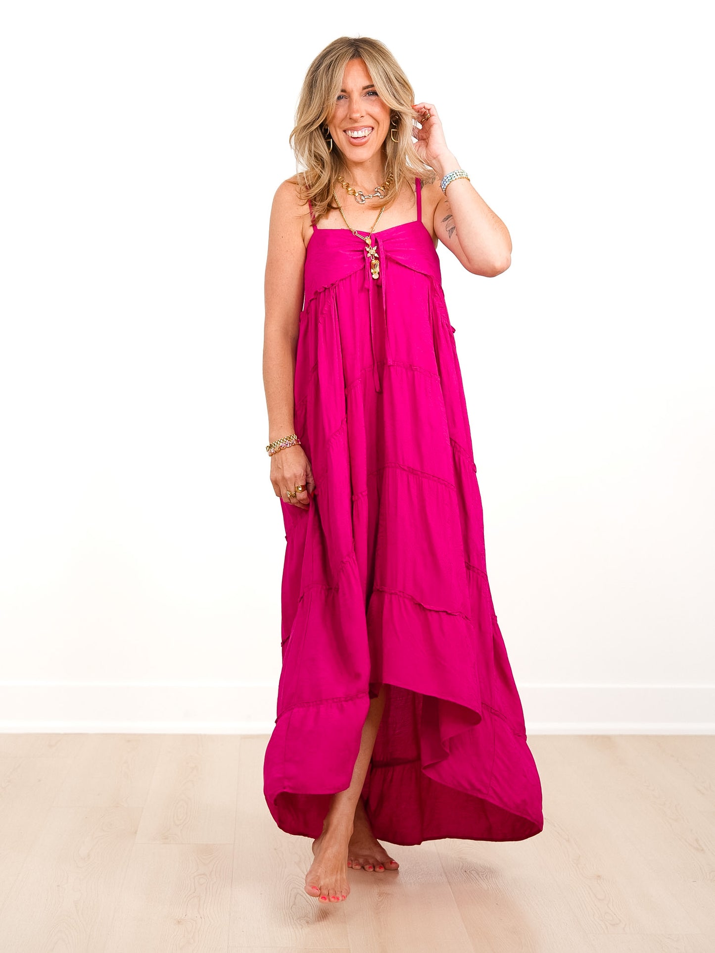 Sleeveless High Low Tiered Maxi Dress With Pockets