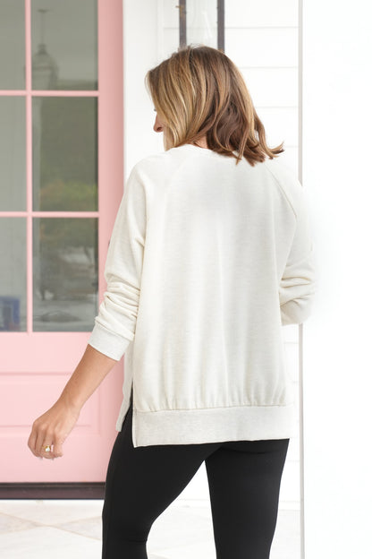 Plus/Reg Long Sleeve Pullover Top With Ribbed Contrast