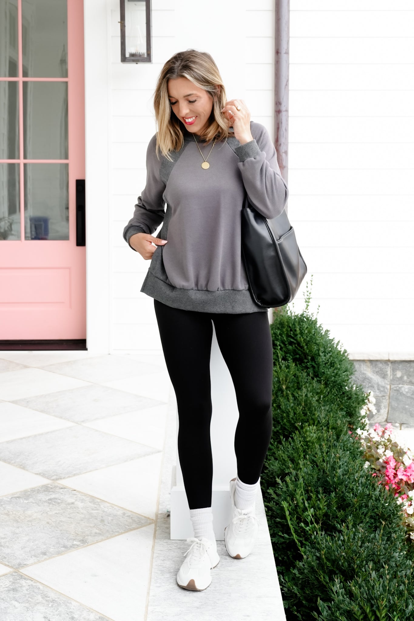 Plus/Reg Long Sleeve Pullover Top With Ribbed Contrast
