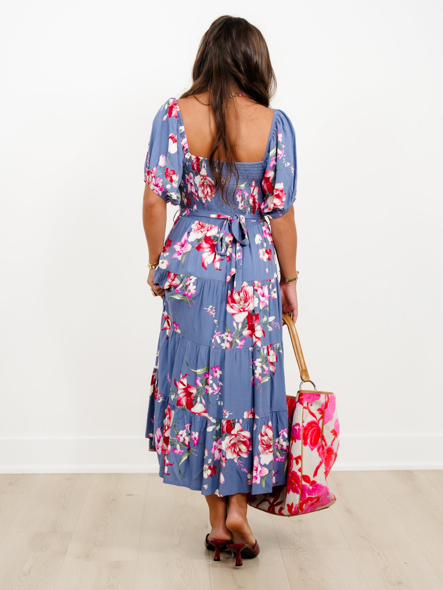 Floral Print Short Sleeve Square Neck Maxi Dress - Freckled Poppy