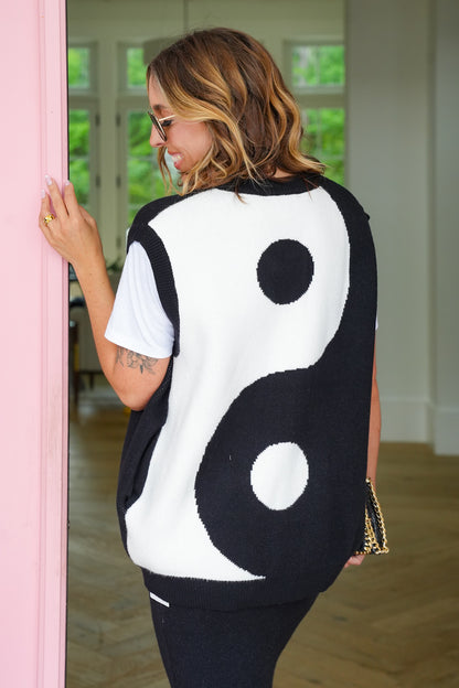 Restock! Black Yin Yang Button Down Sweater Vest
