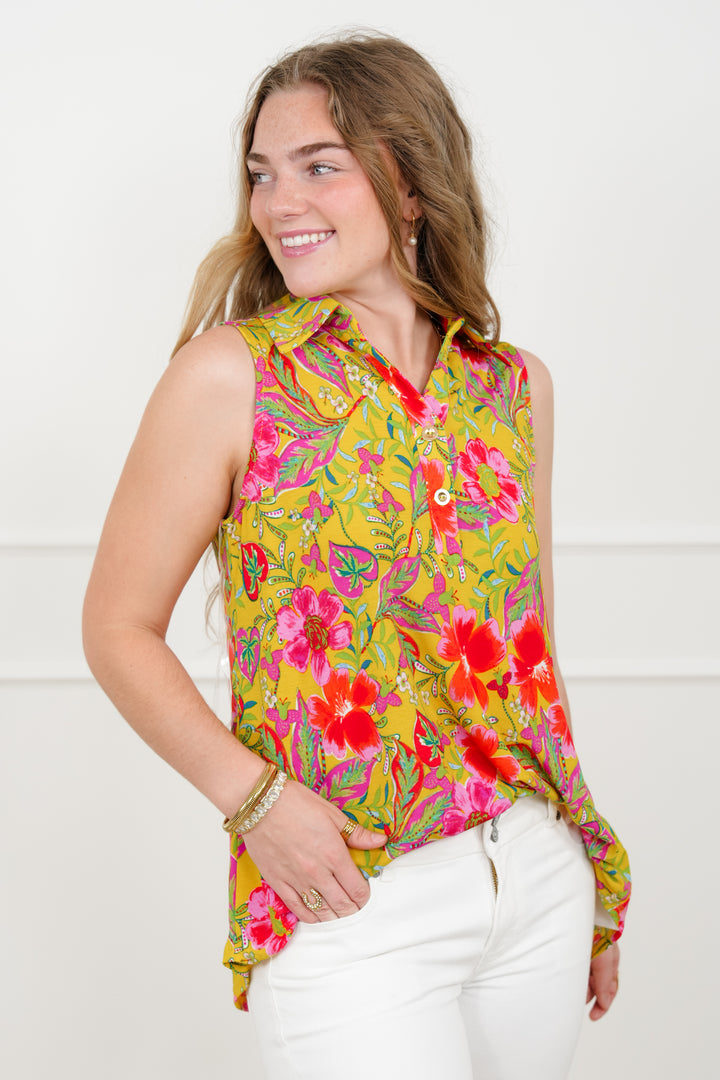 Plus/Reg Floral Print Sleeveless Tunic Top