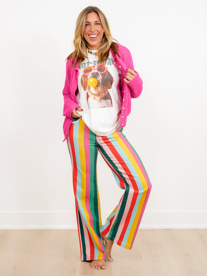 POPPY & PINE Vertical Stripe Pants with Lace Trim