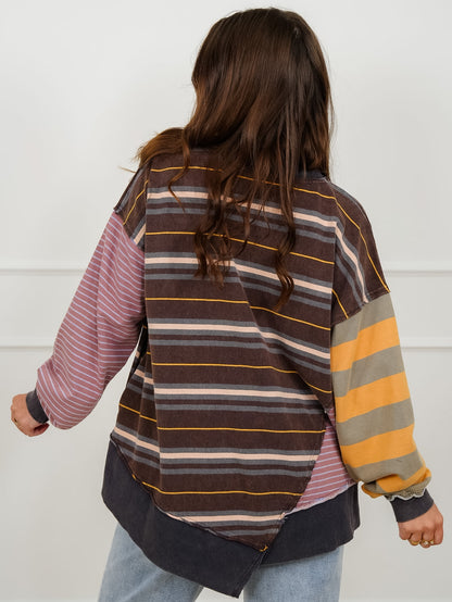 Multi Color Stripe Long Sleeve Top with Side Pockets