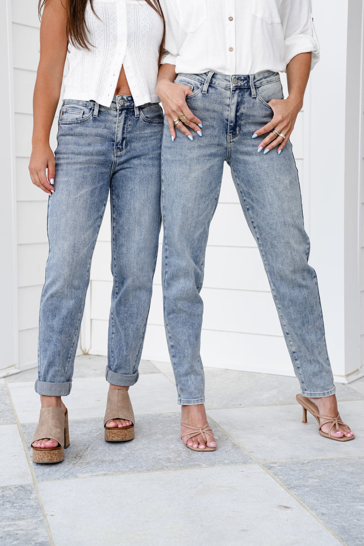 Judy Blue High Rise Medium Vintage Wash Boyfriend Double Roll Cuffed Jeans