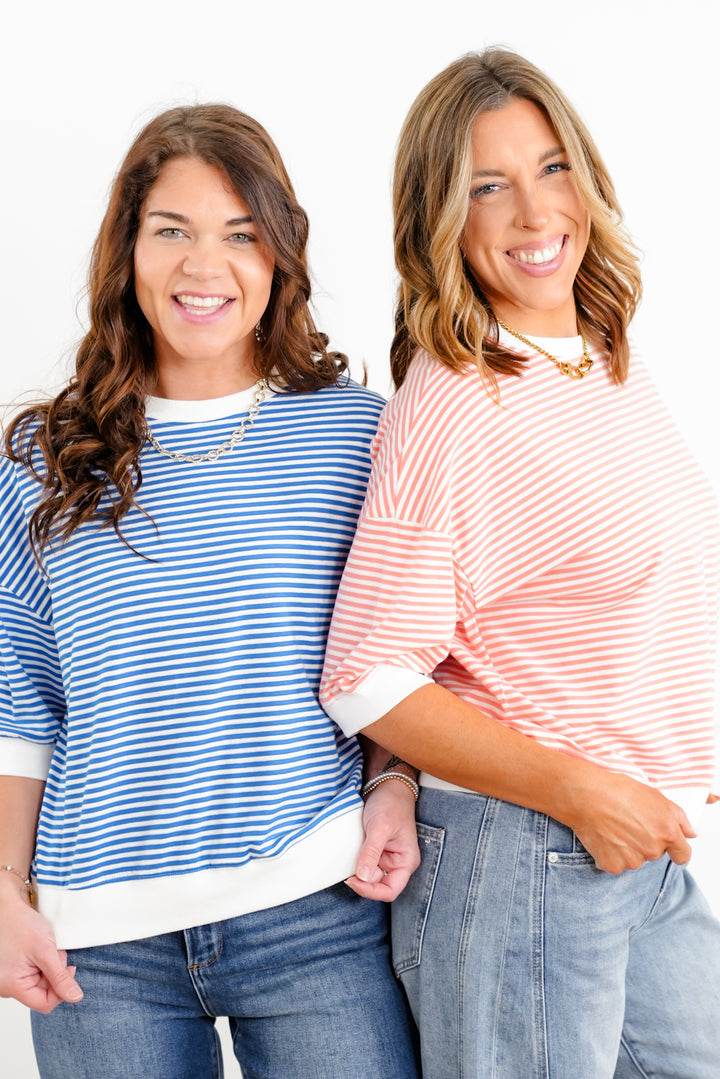 Door Buster! Zenana Striped Contrast Trim Banded Bottom Top