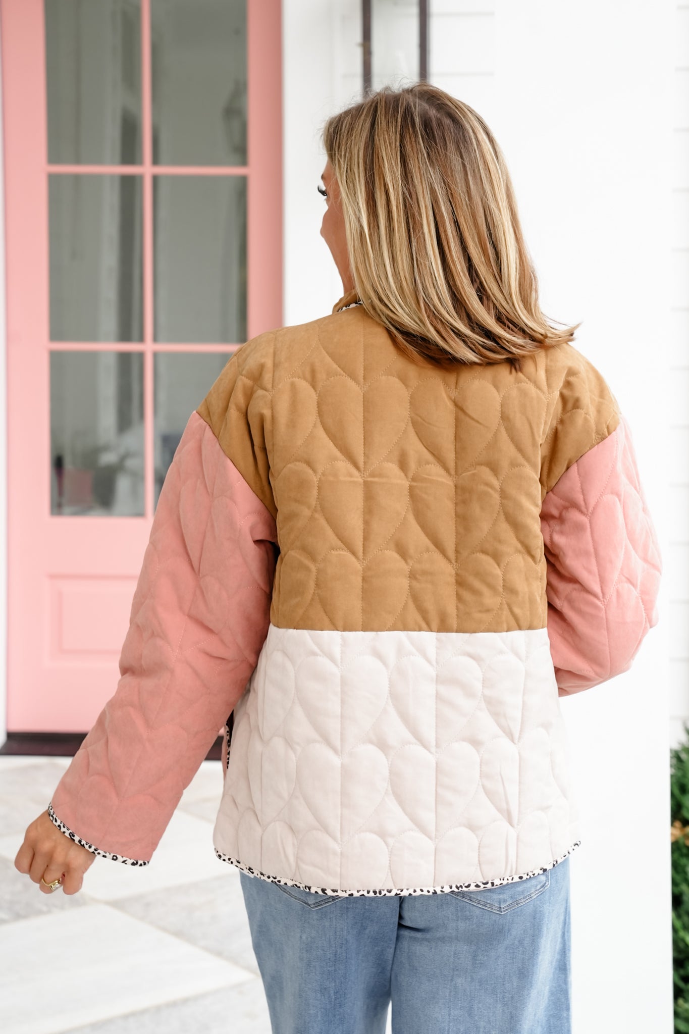Quilted Color Block Long Sleeve Button Down Jacket
