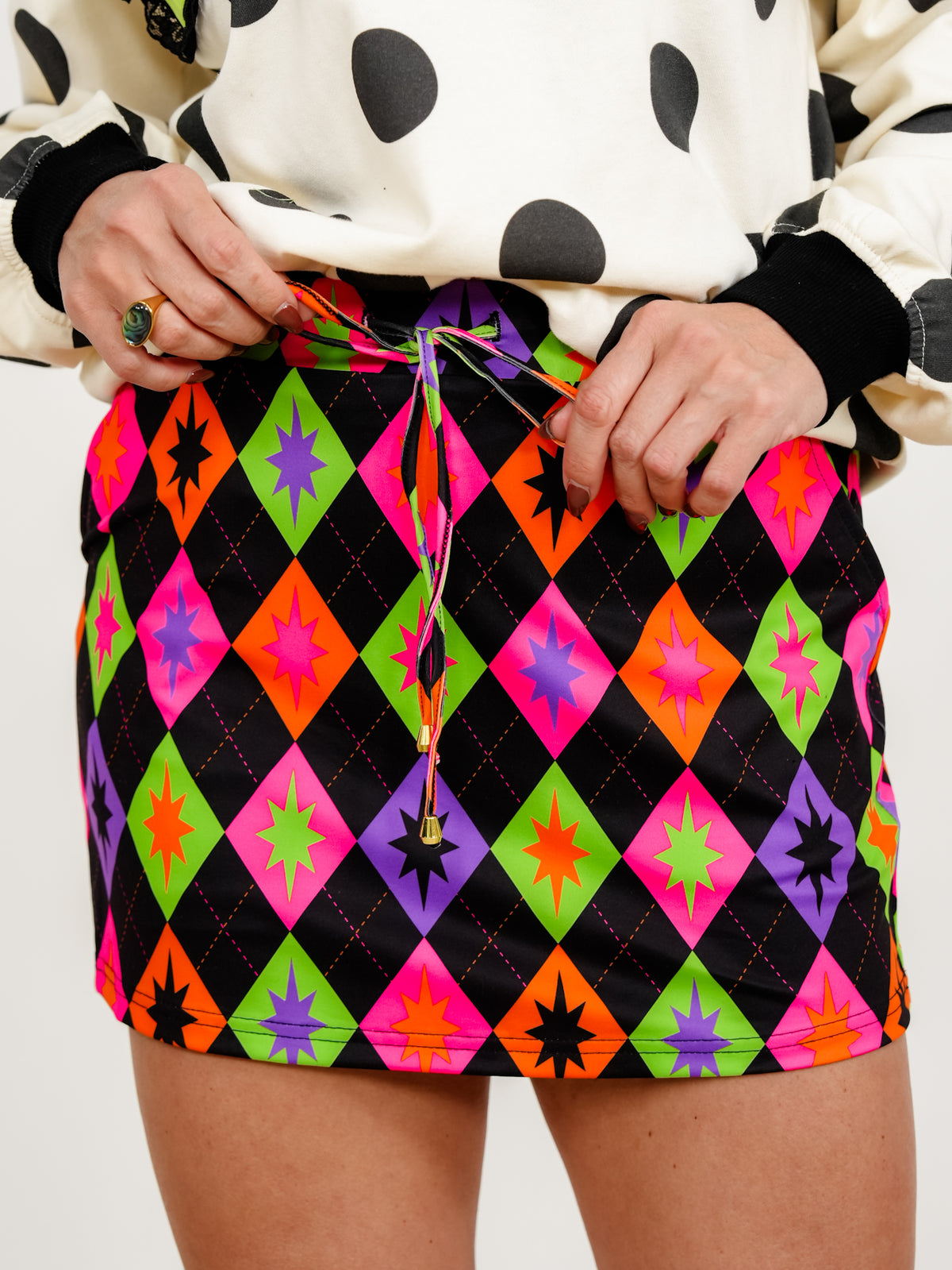 Plus/Reg Witching Hour Multi Color Argyle Skort With Drawstrings