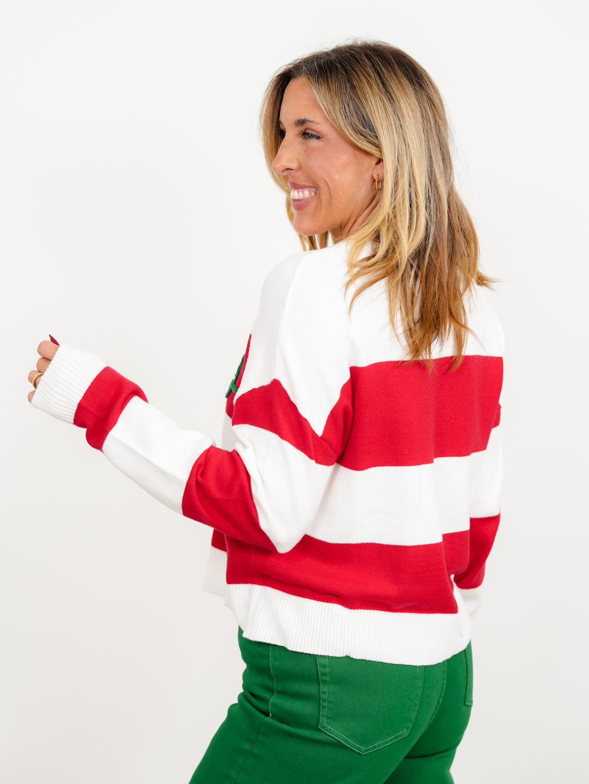 Stripe Long Sleeve "Merry" Pullover Sweater - Freckled Poppy