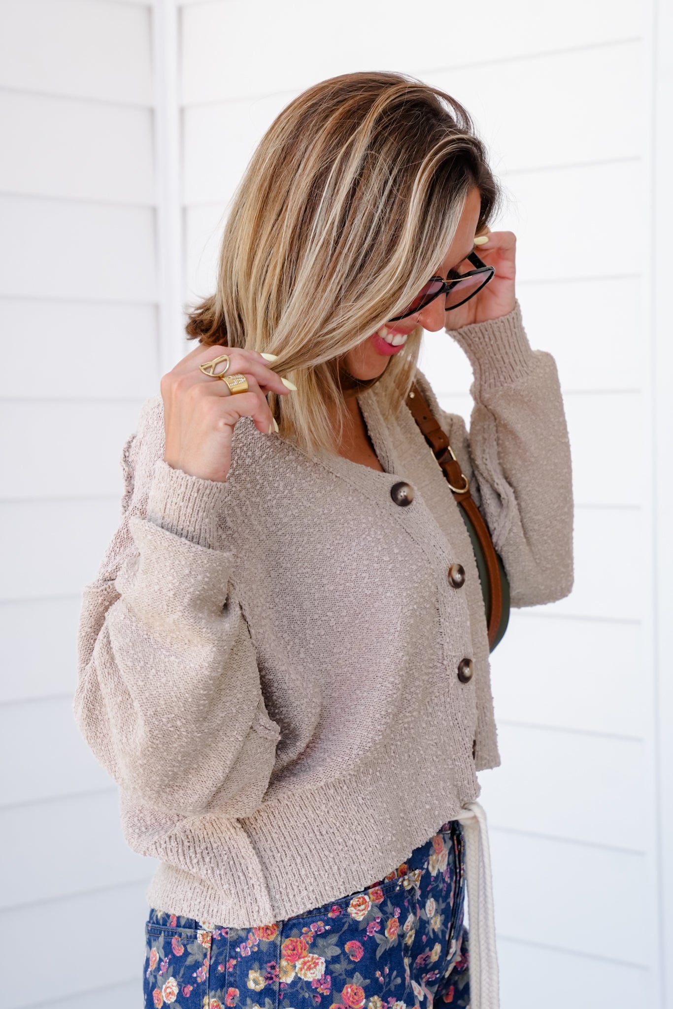 Plus/Reg Popcorn Long Sleeve Button Down Cardigan
