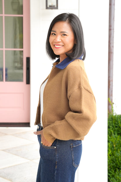 Knit Long Sleeve Zip Up Cardigan