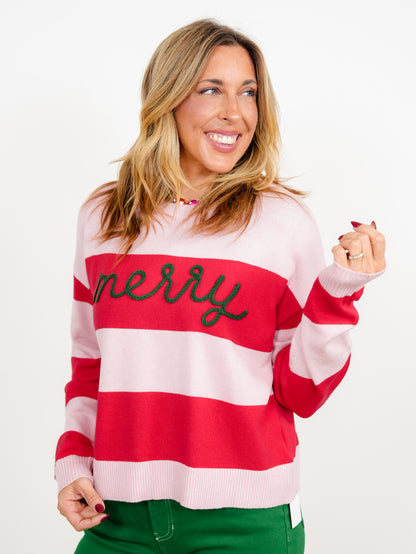 Stripe Long Sleeve "Merry" Pullover Sweater - Freckled Poppy