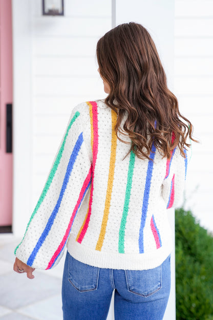POL Stripe Long Sleeve Round Neck Sweater