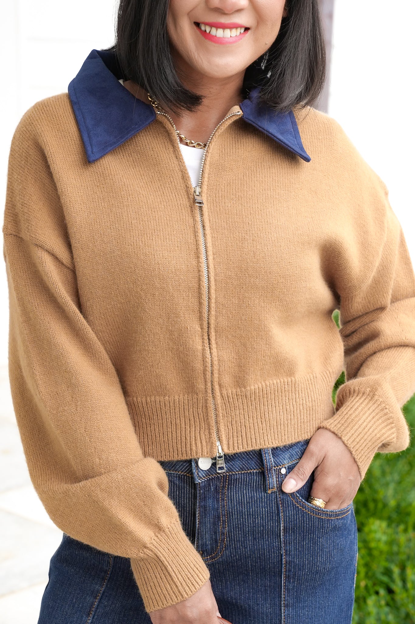 Knit Long Sleeve Zip Up Cardigan