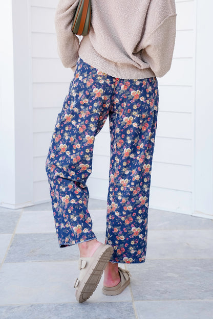 Floral Mineral Wash Pants with Braided Belt Detail