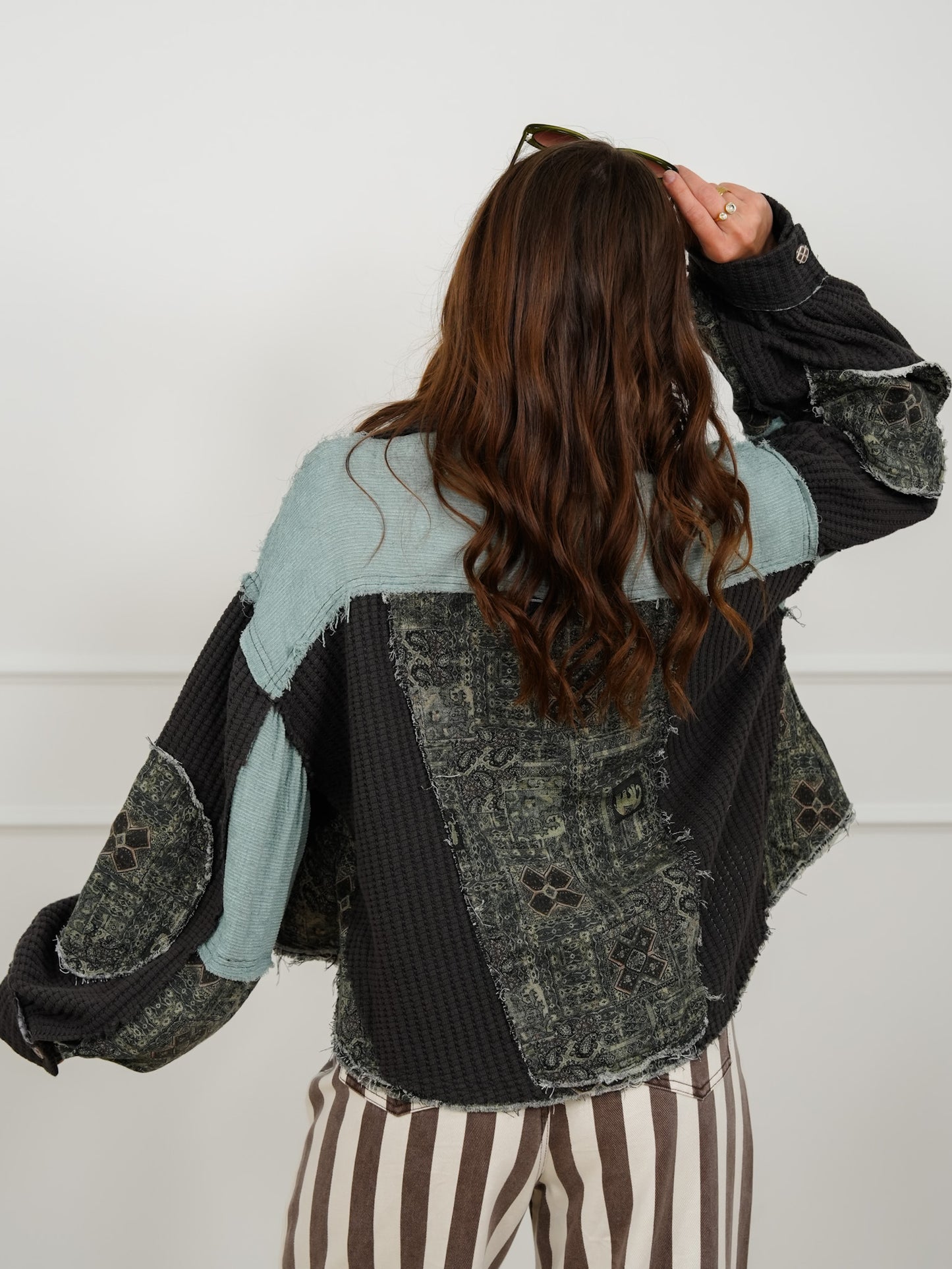 POL Paisley Pattern Long Sleeve Button Up Shacket - Freckled Poppy