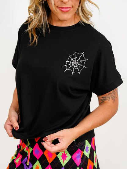 Plus/Reg Short Sleeve Rhinestone Web Top