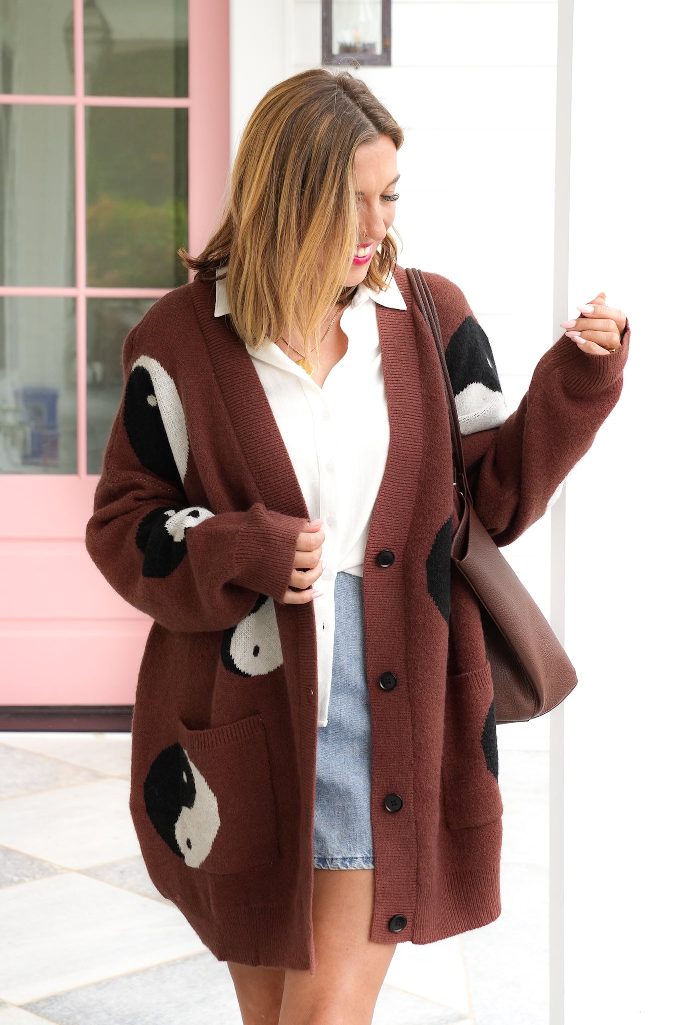 Yin Yang Pattern Long Sleeve Button Down Cardigan