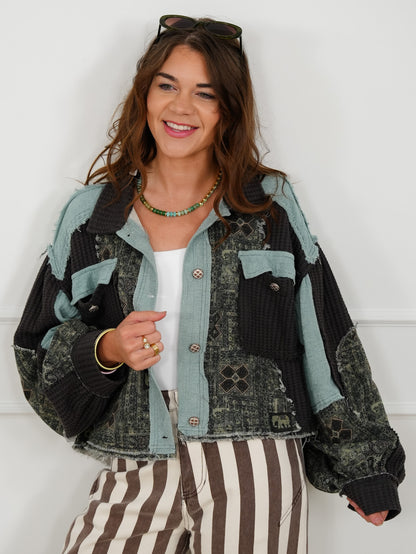 POL Paisley Pattern Long Sleeve Button Up Shacket - Freckled Poppy