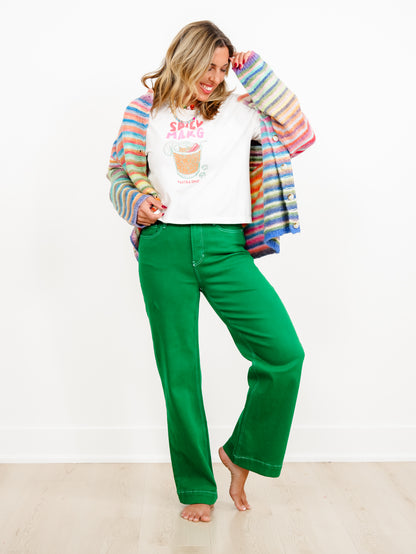 Mica High Rise Green Wide Leg Trouser Jeans