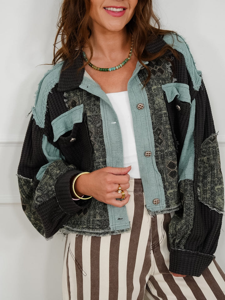 POL Paisley Pattern Long Sleeve Button Up Shacket - Freckled Poppy