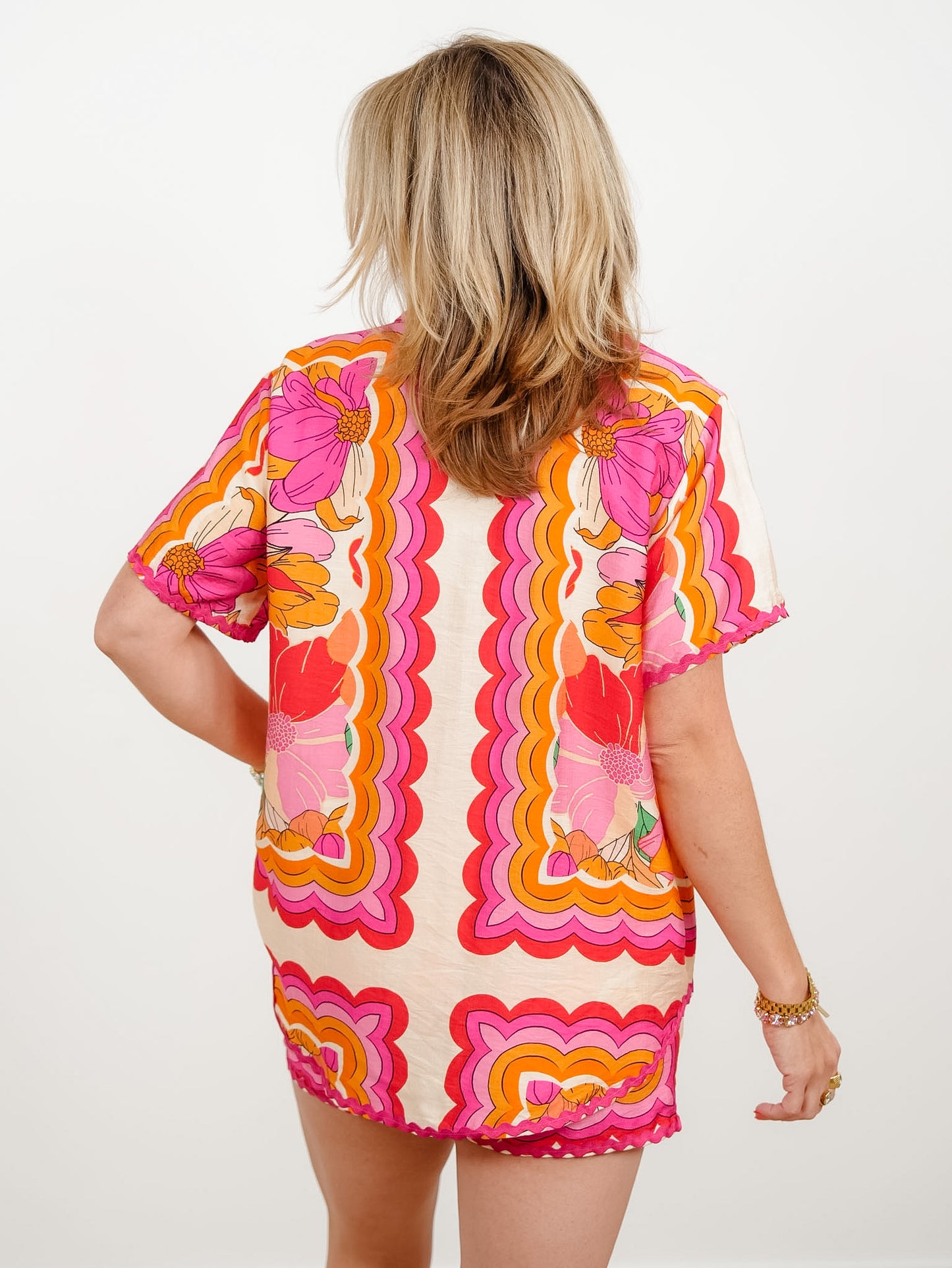 Floral Print Short Sleeve Button Down Top