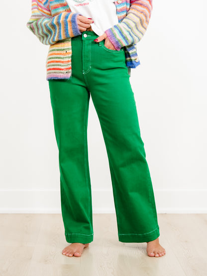 Mica High Rise Green Wide Leg Trouser Jeans