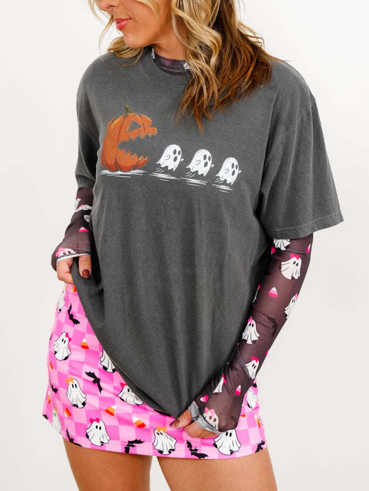 Plus/Reg Short Sleeve Halloween Pac Man Jack Eating Ghosts Graphic Tee - Freckled Poppy