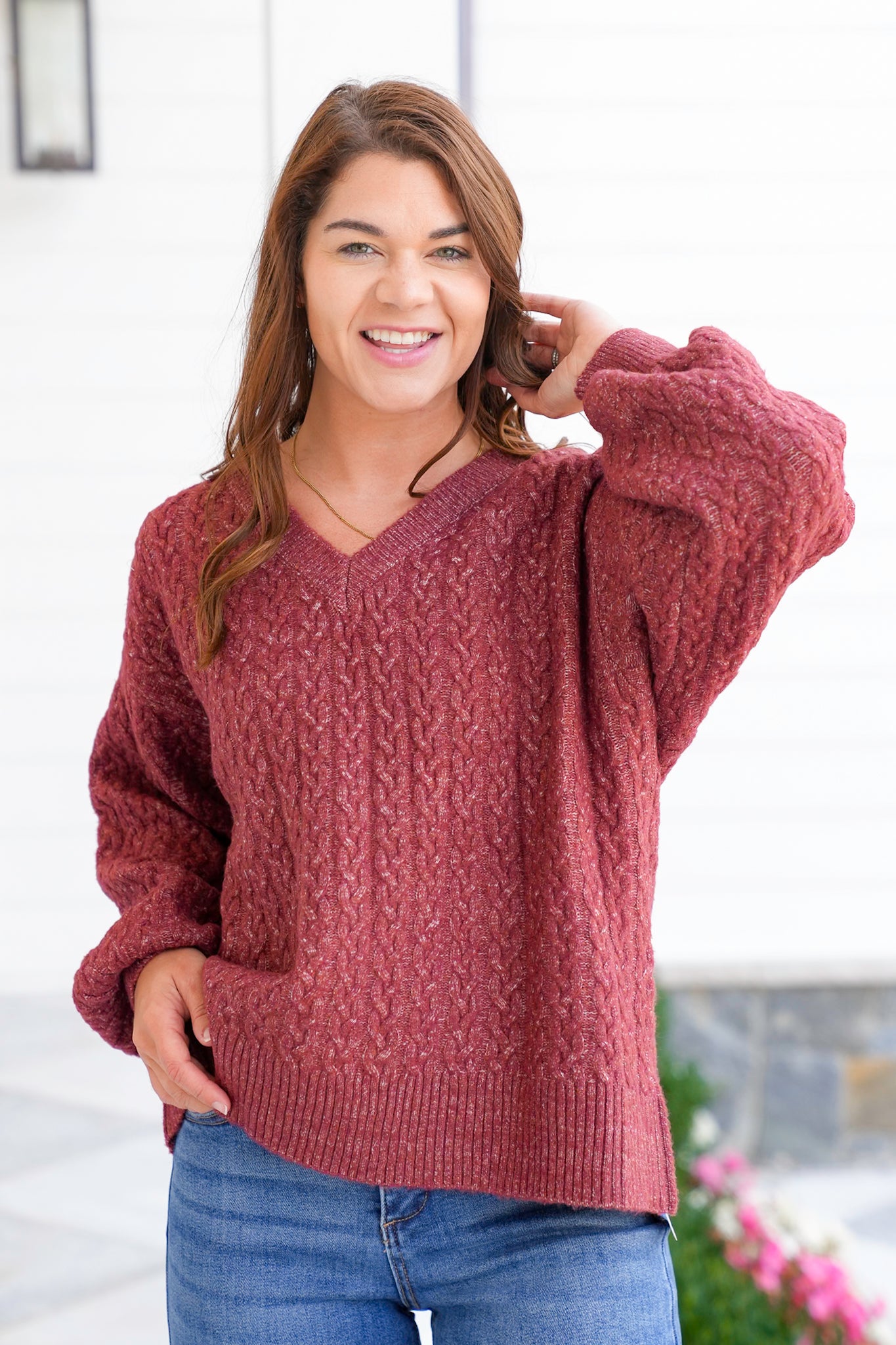 POL Knit Long Sleeve V Neck Pullover Sweater