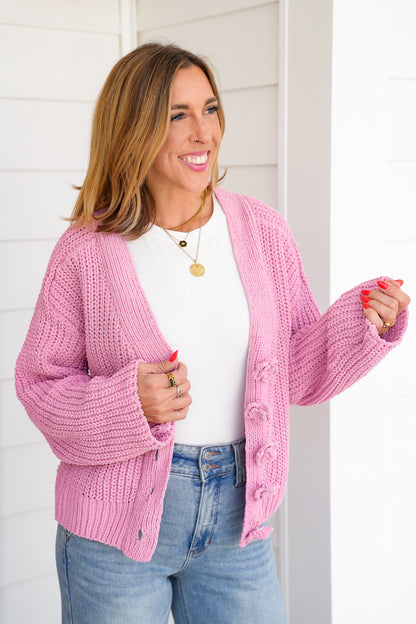POL Chenille Long Sleeve Cardigan with Buttons