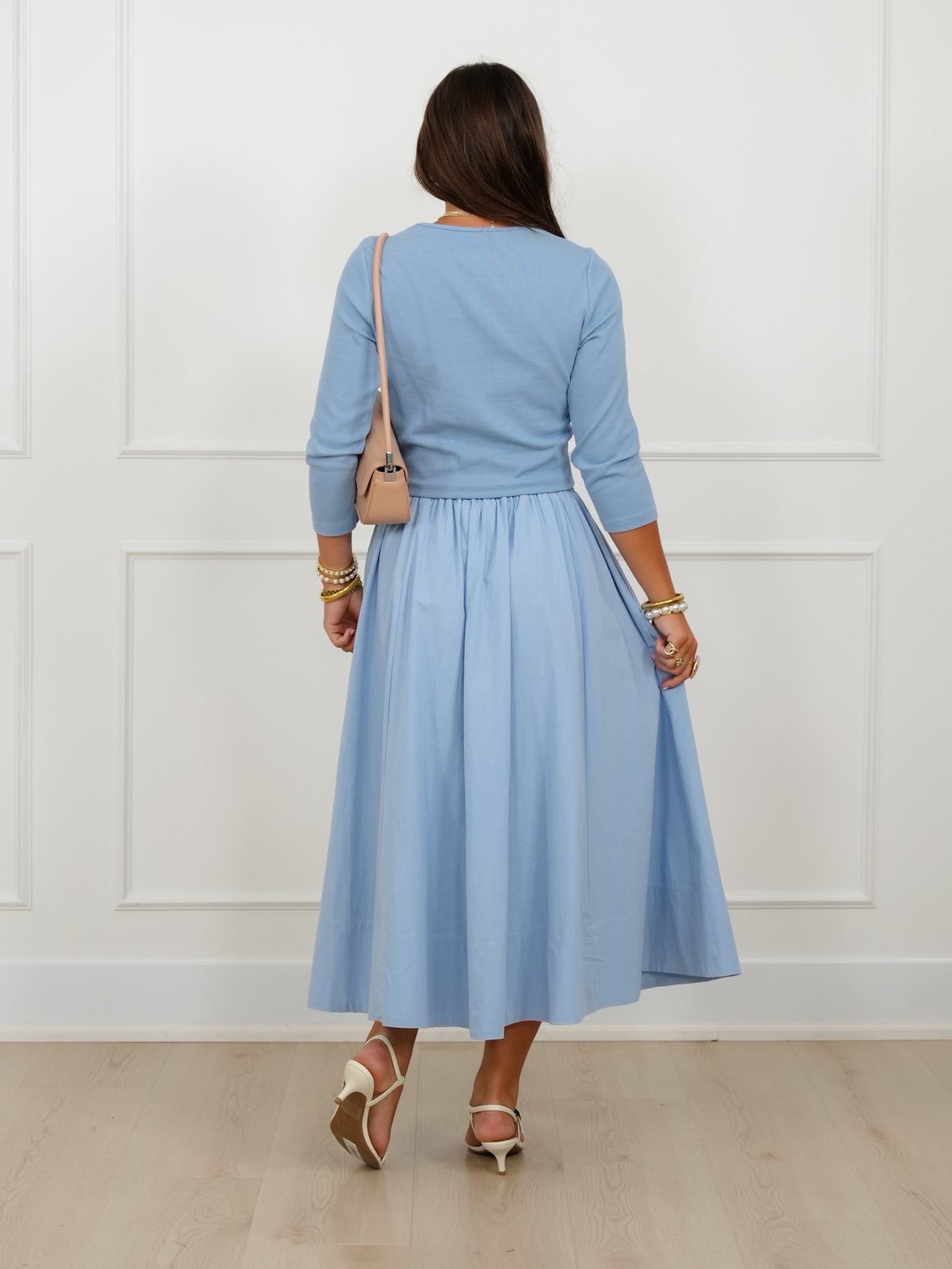 Solid Long Sleeve Button Down Cardigan And Skirt