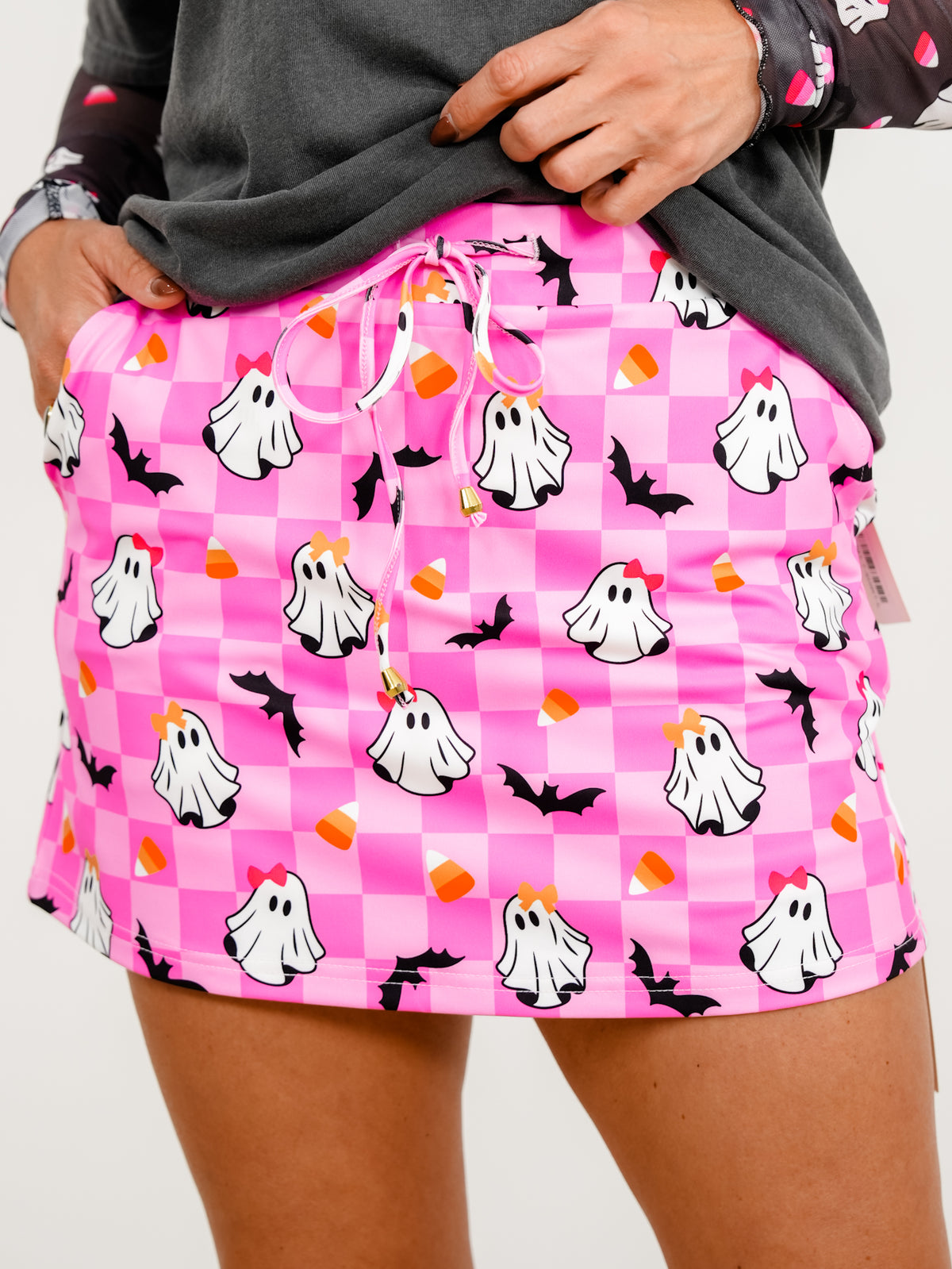 Plus/Reg Gigi the Ghost Checkered Skort with Drawstring Waist