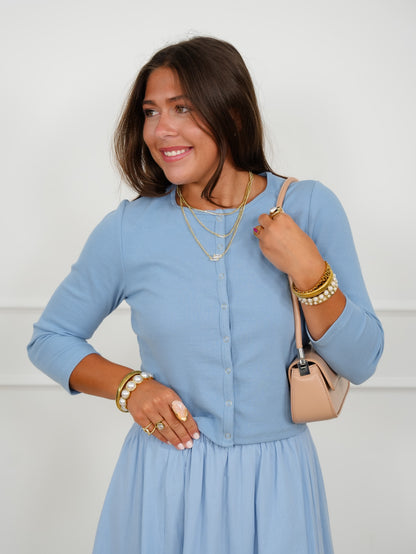 Solid Long Sleeve Button Down Cardigan And Skirt