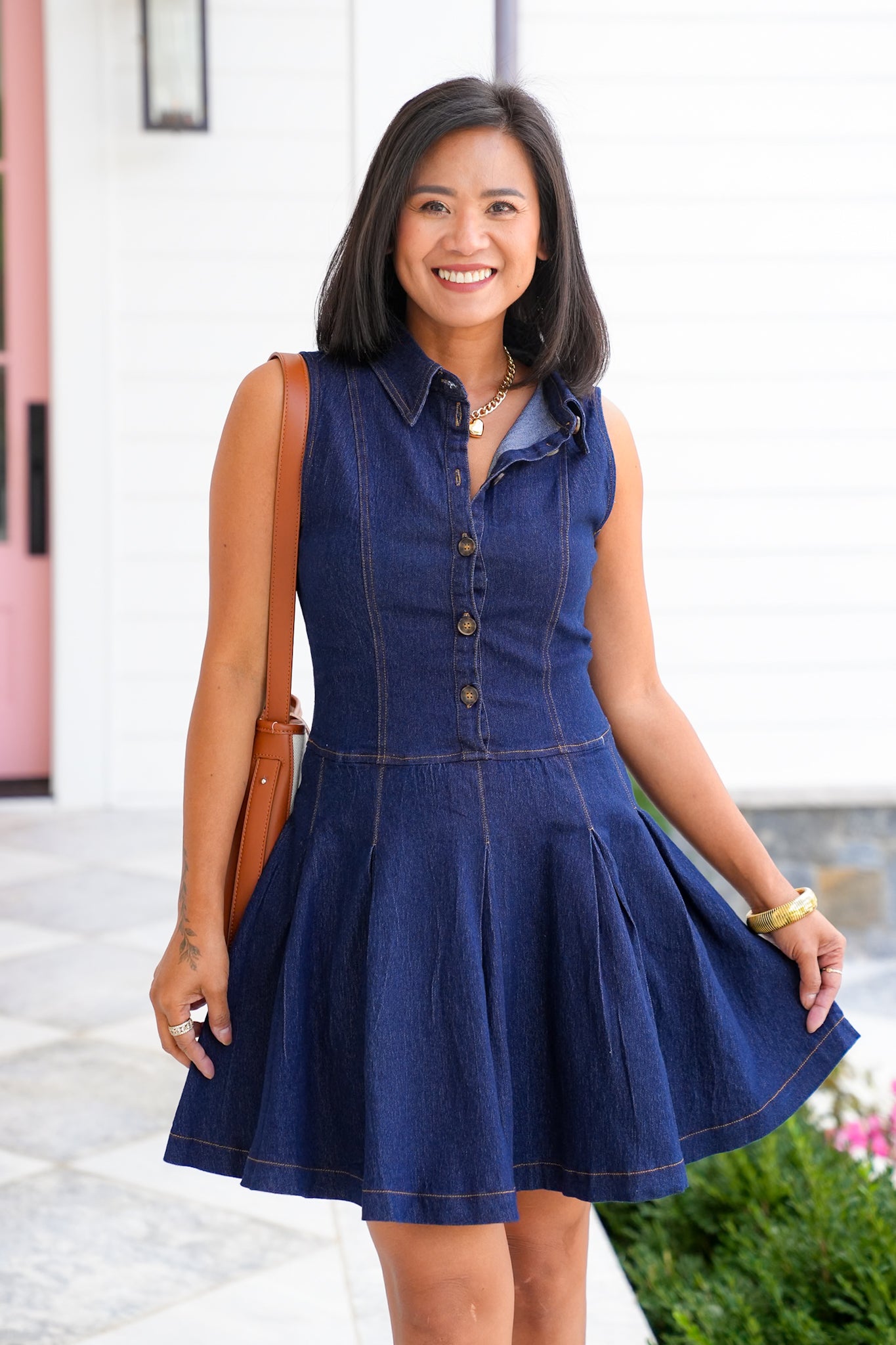 Dark Wash Sleeveless Button-Up Mini Dress