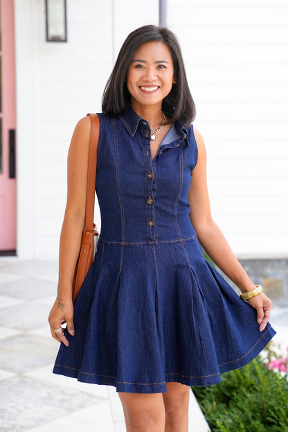 Dark Wash Sleeveless Button-Up Mini Dress