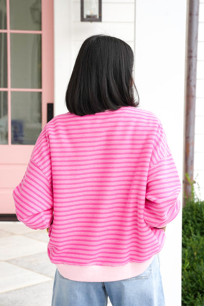 Striped Long Sleeve Crew Neck Knit Pullover Top